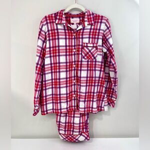 Victoria’s Secret Flannel Pajama Set Red Purple White Plaid Size Small